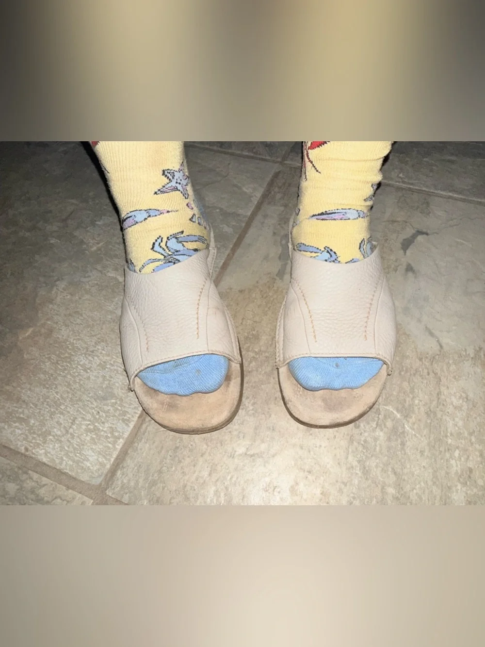 Cream Colored Leather Slide Sandals